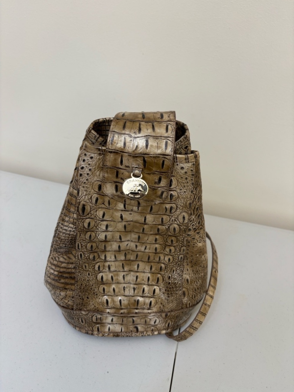 Brahmin Taupe Croc-Embossed Mini Backpack